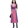 Women's Trench Coats Magic purple windbreaker women's autumn winter vertical feeling medium length chameleon temperament over the knee Bri 230421