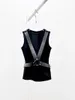 Women's Blouses High Quality Women's Top Fashion Runway Solid Black Blouse Sleeveless V-Neck Vacation Summer 2023