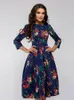 Casual jurken vintage geplooide tuniekprintjurk vrouwen elegante dames een lijn es lange mouw vrouwelijke herfst mixi feestvestidos 230427