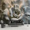 Wallpapers 3D Stereoscopic Gray Embossed Rose Floral For Living Room Bedroom Wall Papers Home Decor Flower Mural WallPaper