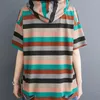 Magliette da donna Casual Colori contrastanti Pullover a righe Vintage Summer Streetwear Con cappuccio Coulisse Abbigliamento T-shirt con tagli alla moda