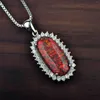 Chains Charming Orange Fire Opal Oval CZ Pendant Necklace For Wedding Engagement Jewelry