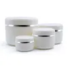 20 50 100 250ML vuoto bianco bordo argento portatile riutilizzabile in plastica trucco cosmetico vaso per crema per il viso contenitore per campioni vaso per bottiglie Qsest