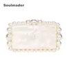 Evening Bags Acrylic clutch bag women designer evening party beaded purse pink green purple pearl color 230421