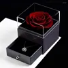 Decorative Flowers Romantic Immortal Flower Eternal Rose Jewelry Box Preserved Valentine's Day Gift Girlfriend Present Proposal Ring