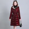 Damen-Trenchcoats, glänzende Baumwolljacke, lang, knielang, 2023 Winter, schmal geschnitten, mit Kapuze, Mama-Outfit, Bund