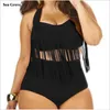 Women's Swimwear 2023 Women Bikini Large Size Swimsuit Black Lace Sexy Piece Tassel Fat Increase Fertilizer