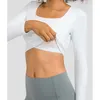 Chemises actives femmes Sexy à manches longues haut court col carré Double doublure ajusté t-shirt décontracté entraînement gymnase Yoga Blouse