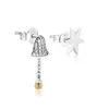 Dangle Earrings 925 Sterling Silver Asymetric Bell & Star Drop Korean Long Earring Different Jewelry For Woman Festive Wish Gift