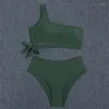 Mulheres Swimwear Leopard Bikini Set Mulheres 2024 Verão Cintura Alta Duas Peças Maiô Sexy Único Ombro Tankini Banheira Terno Sem Encosto