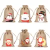 Emballage cadeau 5pcs / lot Sacs de jute naturel de Noël 10x15cm Sac de bonbons de Noël Pochettes de cordon Joli bracelet Emballage de bijoux