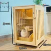 Trasportini per gatti Gabbie in legno massello nordico Villa Casa di lusso Accessori per animali domestici Vetrina per forniture per lettiera a doppio strato