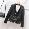 Abrigo de cuero para mujer 2023 Haining transfronterizo Pu suave cuello redondo chaqueta de temperamento corto de un solo pecho para mujer