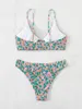 Swimwear pour femmes bikini sexy en maillot de bain plissé floral de maillot de bain femmes bikinis set de bain de baignade bikini femelle push up anneau en métal 230421