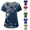 Women's T Shirts Christmas V-neck T-shirt Pocket Scrubs Tops Nursing Uniforms Women Clothing 3d Print Pattern Camisetas