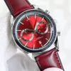 Zegarki męskie Mechanizm kwarcowy Chronograf Stoper Subtarcza Praca Vintage Skórzany pasek Świecący zegarek Czerwona twarz Splash Wodoodporny zegar analogowy Montre De Luxe