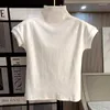 Kvinnors T -skjortor Summer Women Shirt Half High Collar Short Sleeve Crop Tops Slim Fashion White Tees Casual Sexy Korean Y2k Tshirt Ropa Mujer