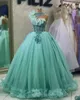 April ASO EBI Crystals Lace Quinceanera Dresses Sheer Neck Ball Gown Prom Evening Party Pageant Birthday Gowns Dress ZJ0234 407