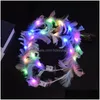 Party Decoration Led Feather Wreath Headband Lightup Luminous Headdress For Women Girls Christmas Halloween Glow Lx4578 Drop Dhjib