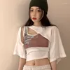 Ensembles de pantalons deux pièces pour femmes Femmes Étudiantes Coréennes Dames Loose All-match Print Tanks T-shirts irréguliers 2 Pcs Outfits Short Sleeve