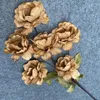 Fleurs décoratives Dia 9cm 6 têtes / branche Pivoine Fleur Artificielle Décoration De Fête De Mariage Faux Bouquet Floral DIY Accessoires Café Caramel