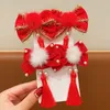 Saç Aksesuarları Kırmızı Yay Pimleri Çocuk Headdress Tassel Hairclip Noel yılı Kore Klipleri Kadınlar için