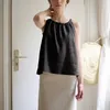 Camisoles Tanks 100% Linen Camisole Ladies Summer Sleeveless Halter Bandage Strapless Casual Loose Simple Women Tops 121203WCY 230421