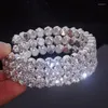 Bangle Luxury Bling Crystal Rhinestone Bracelets & Bangles For Women Silver Color Open Elegant Bridal Wedding Jewelry