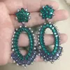 Hoop Earrings Bilincolor Green And Purple Cubic Zirconia Flower Oval Big Vintage Dangling