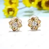 Stud Earrings Kuololit Lab Grown Diamond Solid 18K 14K Gold Round Stone For Women Flower Shape Fine Jewelry Wedding Engagement