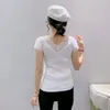 女性用Tシャツ＃6225ブラックホワイトニットシャツ女性Vネックスプレッチレースセクシーな弾性ニットウェアウーマンシニーダイヤモンド夏