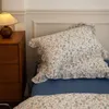 Conjuntos de ropa de cama Hilo de doble capa 100 algodón Juego de funda nórdica floral Sábana Fundas de almohada Suave y transpirable Edredón con volantes 231121