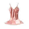 Women's Sleepwear Summer Nightdress V Neck Solid Color Satin Nightgown Sexy Women Nightshirt Lace Bath Gown Casual Home Night Dress