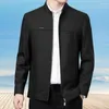 Men's Jackets Men Thermal Jacket Mid-aged Father Stylish Stand Collar Coat With Smooth Zipper Closure Business Style Pockets For Warmth