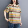 Magliette da donna Casual Colori contrastanti Pullover a righe Vintage Summer Streetwear Con cappuccio Coulisse Abbigliamento T-shirt con tagli alla moda