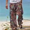 Herrbyxor män baggy casual blommor tryck bred ben byxor sommar high street strand hawaiian komfort mjuk lös man byxor