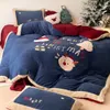 Beddengoed kerstdekselset ontwerper beddengoed sets vier delige flens flens coral fluweel bedekking