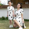 Family Matching Outfits Mom and Daughter Matching Dresses Summer Women Kids Girl Chiffon Dot Dress Fashion Sea Holiday Family Matching Clothes 230421