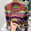 Women's Polos Polo Neck Shirts For Women Long Sleeve Tops Striped Clothing Knit Youth Offer Summer 2023 T-shirt Woman Cotton