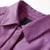 Femmes en cuir Faux Lautaro printemps décontracté violet Streetwear veste femmes à manches longues cordon fermeture éclair automne vêtements coréens en vrac 231121