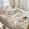 Bedding Sets Natural Eucalyptus Lyocell Fibre Soft Silky Set Flower Embroidery Lace Ruffles Smooth Duvet Cover Bed Sheet Pillowcases