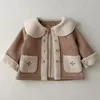 Casaco para baixo do bebê meninas coreano inverno outono jaqueta quente camurça lã de cordeiro crianças manga longa casacos cardigan 1-6y outerwear roupas