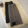 Rokken Elegante Luxe Houndstooth Print Tweed Midi Voor Vrouwen Herfst Winter Rits Hoge Taille Slanke Rok Eenvoudige All-match