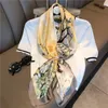 الأوشحة Women's Silk Designe Designe Brand Stripe Stripe Print Shawr Wrap Asslim Hijab Neckerchief Beach Female Fulard Bandanascarves Ki