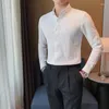 Camisas casuais masculinas estilo coreano primavera jacquard camisas de manga comprida/masculino slim fit de alta qualidade lazer lapela camisa de vestido de escritório de negócios