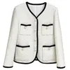 Damenjacken Koreanische Mujer Kurze Mode Chaqueta V-ausschnitt Taschen Tweed Für Frauen Weiße Wollmantel Herbst Winter Kleidung 2023