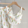 Camisoles Tanks Fashion Floral Print Camisole Women Sexy Backless Cropped Top Tank Tops High Waist A-Line Skirt OL Sets Spring Summer 230421