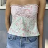 Tanks Femmes Femmes Y2K Dentelle Bustier Crop Tube Tops Floral Ruché Sans Manches Cami Top Fairy Bandeau Tank Summer Vest Camisole Fairycore