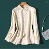 Kvinnors blusar satin tröjor blomma vintage polo-hals silk damer kläder vår/sommar lös långa ärmar toppar ycmyunyan