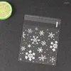 Christmas Decorations 50Pcs Snowflake Plastic Candy Cookie Biscuits Snack Packaging Bag Adhesive Gift Bags For Home Wedding Birthday Party